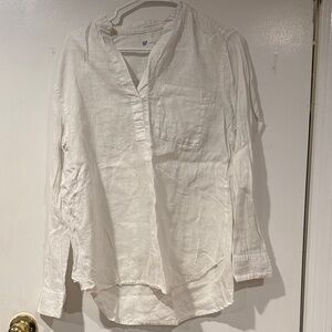 GAP 100% Linen Women's White Long Sleeve Top